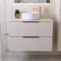 PROYECT 80cm badmeubel onderkast Linen met 2 lades. Waskom RONDA Midden 1 kraangat Glanzend wit.-3