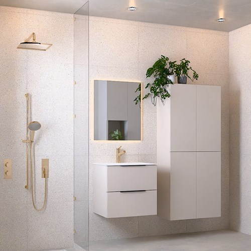 PROYECT 60cm meubles de salle de bains Linen avec 2 tiroirs. Lavabo solid surface Centrée 1 trou pour robinetter Talc.-2