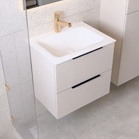 PROYECT 60cm meubles de salle de bains Linen avec 2 tiroirs. Lavabo solid surface Centrée 1 trou pour robinetter Talc.-3