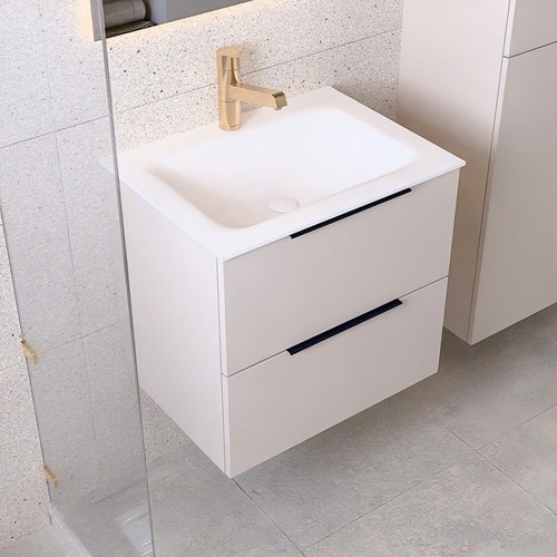 PROYECT 60cm meubles de salle de bains Linen avec 2 tiroirs. Lavabo solid surface Centrée 1 trou pour robinetter Talc.-3