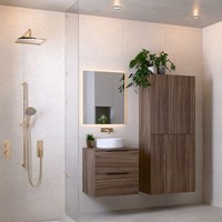 PROYECT 60cm badmeubel onderkast Mocha met 2 lades. Waskom RONDA Midden zonder kraangat Glanzend wit.-2
