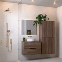 PROYECT 80cm badmöbel Mocha mit 2 schubladen. Einbauwaschbecken RONDA Keramik Mittig kein hahnloch Glänzendes Weiß.-2