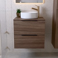 PROYECT 60cm badmöbel Mocha mit 2 schubladen. Einbauwaschbecken RONDA Keramik Mittig 1 hahnloch Glänzendes Weiß.-3