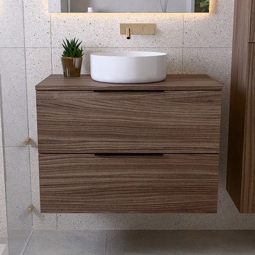 PROYECT 80cm mueble de baño con 2 cajones Mocha. Lavabo RONDA Cerámica Centro sin orificio Blanco brillo.-3