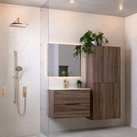 PROYECT 80cm bathroom vanity unit Mocha with 2 drawers. Vanity top Ceramics Center 1 tab hole Gloss white.-2