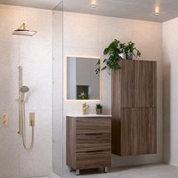 PROYECT 60cm bathroom vanity unit Mocha with 3 drawers. Vanity top Ceramics Center 1 tab hole Gloss white.-2