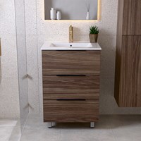 PROYECT 60cm bathroom vanity unit Mocha with 3 drawers. Vanity top Ceramics Center 1 tab hole Gloss white.-3