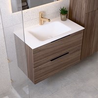 PROYECT 80cm mueble de baño Mocha con 2 cajones. Lavabo solid surface Centro 1 orificio Talc.-3
