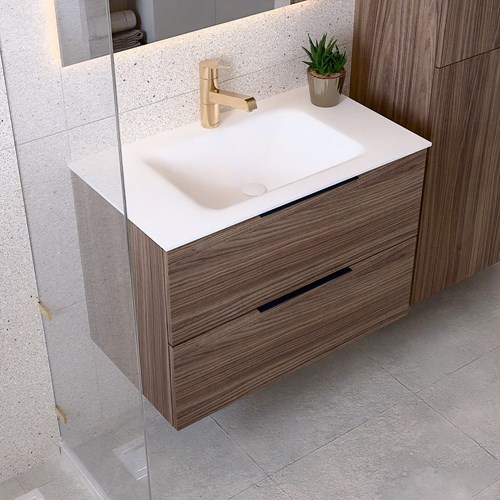 PROYECT 80cm mueble de baño Mocha con 2 cajones. Lavabo solid surface Centro 1 orificio Talc.-3