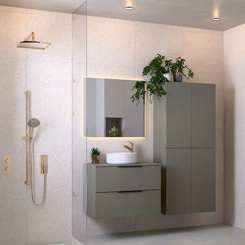 PROYECT 80cm mueble de baño con 2 cajones Smoke. Lavabo RONDA Cerámica Centro 1 orificio Blanco brillo.-2