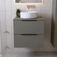 PROYECT 60cm bathroom vanity unit Smoke with 2 drawers. Vanity top RONDA Ceramics Center without tab hole Gloss white.-3