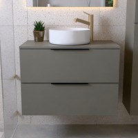 PROYECT 80cm mueble de baño con 2 cajones Smoke. Lavabo RONDA Cerámica Centro 1 orificio Blanco brillo.-3