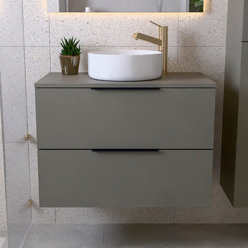 PROYECT 80cm mueble de baño con 2 cajones Smoke. Lavabo RONDA Cerámica Centro 1 orificio Blanco brillo.-3