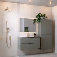 PROYECT 100cm bathroom vanity unit Smoke with 2 drawers. Vanity top Ceramics Center 1 tab hole Gloss white.-2