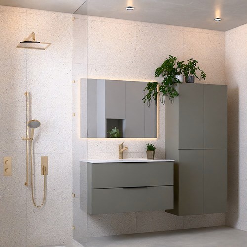 PROYECT 100cm mueble de baño Smoke con 2 cajones. Lavabo Cerámica Centro 1 orificio Blanco brillo.-2