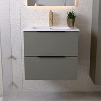 PROYECT 60cm mobili da bagno Smoke con 2 cassetti. Lavabo Ceramica Centro 1 foro per rubinetto Bianco lucido.-3