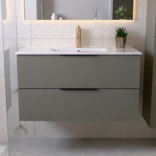 PROYECT 100cm mueble de baño Smoke con 2 cajones. Lavabo Cerámica Centro 1 orificio Blanco brillo.-3