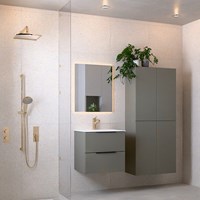 PROYECT 60cm bathroom vanity unit Smoke with 2 drawers. Vanity top solid surface Center 1 tab hole Talc.-2