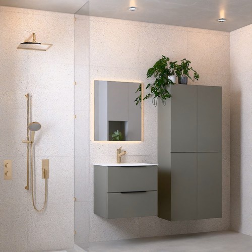 PROYECT 60cm bathroom vanity unit Smoke with 2 drawers. Vanity top solid surface Center 1 tab hole Talc.-2