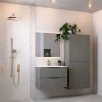 PROYECT 80cm bathroom vanity unit Smoke with 2 drawers. Vanity top solid surface Center 1 tab hole Talc.-2