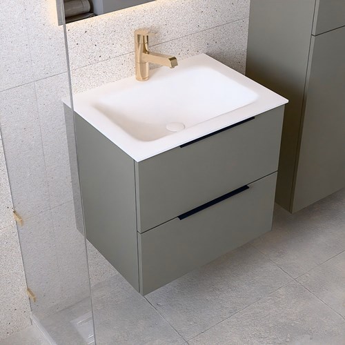 PROYECT 60cm bathroom vanity unit Smoke with 2 drawers. Vanity top solid surface Center 1 tab hole Talc.-3