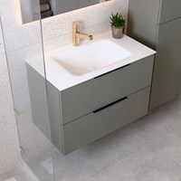 PROYECT 80cm bathroom vanity unit Smoke with 2 drawers. Vanity top solid surface Center 1 tab hole Talc.-3