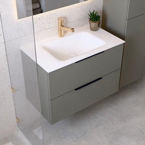 PROYECT 80cm bathroom vanity unit Smoke with 2 drawers. Vanity top solid surface Center 1 tab hole Talc.-3