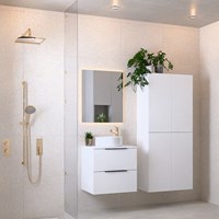 PROYECT 60cm bathroom vanity unit Talc with 2 drawers. Vanity top RONDA Ceramics Center 1 tab hole Gloss white.-2