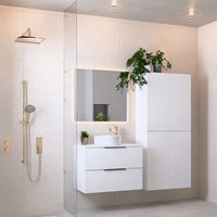 PROYECT 80cm meubles de salle de bains Talc avec 2 tiroirs. Lavabo RONDA Céramique Centrée 1 trou pour robinetter Blanco brillo.-2