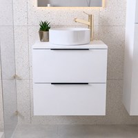 PROYECT 60cm bathroom vanity unit Talc with 2 drawers. Vanity top RONDA Ceramics Center 1 tab hole Gloss white.-3