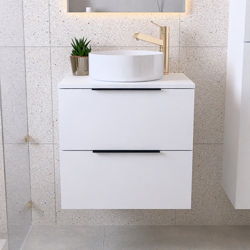 PROYECT 60cm mobili da bagno Talc con 2 cassetti. Lavabo RONDA Ceramica Centro 1 foro per rubinetto Blanco brillo.-3
