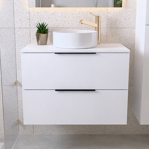 PROYECT 80cm mobili da bagno Talc con 2 cassetti. Lavabo RONDA Ceramica Centro 1 foro per rubinetto Blanco brillo.-3