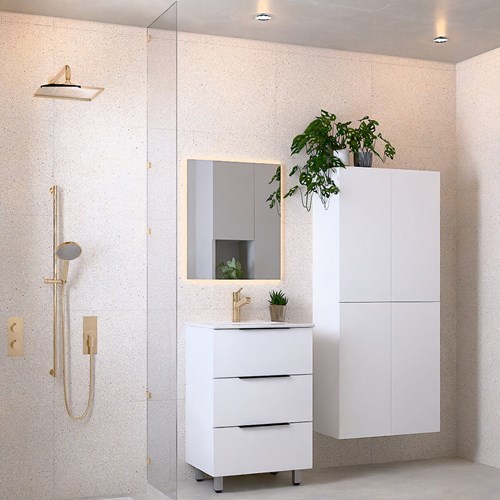 PROYECT 60cm mueble de baño Talc con 3 cajones. Lavabo Cerámica Centro 1 orificio Blanco brillo.-2