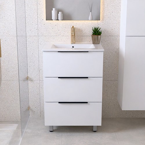 PROYECT 60cm mueble de baño Talc con 3 cajones. Lavabo Cerámica Centro 1 orificio Blanco brillo.-3