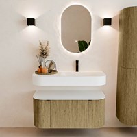 THOR 100cm meubles de salle de bains courbe gauche + droite couleur Dusk avec 1 tiroir et 2 portes. Lavabo suspendu CLOUD Droite 1 trou pour robinetter couleur Talc.-3