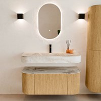 THOR-DLUX 110cm meubles de salle de bains courbe gauche + droite couleur Oak avec 1 tiroir et 2 portes. Lavabo suspendu CLOUD Centrée 1 trou pour robinetter couleur Frappe.-3