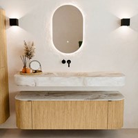 THOR-DLUX 150cm badmeubel ronding links + rechts kleur Oak met 1 lade en 2 deuren. Vrijhangende wastafel CLOUD Midden zonder kraangat kleur Frappe.-3