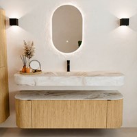 THOR-DLUX 150cm badmeubel ronding links + rechts kleur Oak met 1 lade en 2 deuren. Vrijhangende wastafel CLOUD Midden 1 kraangat kleur Frappe.-3
