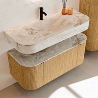 THOR-DLUX 110cm meubles de salle de bains courbe gauche + droite couleur Oak avec 1 tiroir et 2 portes. Lavabo suspendu CLOUD Centrée 1 trou pour robinetter couleur Frappe.-2
