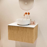 VELOR 70cm mueble de baño color Oak con 1 cajón y sin puerta. Lavabos sobre encimera COSS Centro sin orificio color Talc.-2