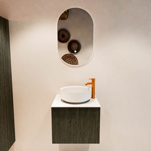 VELOR 50cm mueble de baño color Shadow con 1 cajón y sin puerta. Lavabos sobre encimera COSS Centro 1 orificio color Talc.-3
