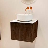 VELOR 50cm meubles de salle de bains couleur Walnut avec 1 tiroir et 0 portes. Vasque à poser COSS Centrée sans trou pour robinet couleur Talc.-2