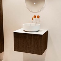 VELOR 60cm badmöbel farbe Walnut mit 1 schublade und keine tür. Aufsatzwaschbecken COSS Mittig kein hahnloch farbe Talc.-2