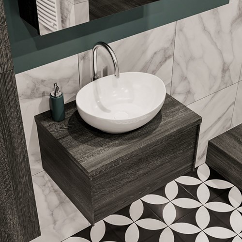 LUSH 60cm meubles de salle de bains Antracite 1 tiroir. Lavabo BARCO Centrée 1 trou pour robinetter.