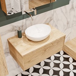 LUSH 80cm meubles de salle de bains Washed Oak 1 tiroir. Lavabo BARCO Centrée sans trou pour robinet.