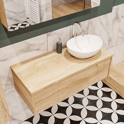 LUSH 100cm meubles de salle de bains Washed Oak 1 tiroir. Lavabo BARCO Droite 1 trou pour robinetter.