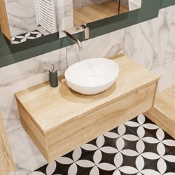 LUSH 100cm meubles de salle de bains Washed Oak 1 tiroir. Lavabo BARCO Centrée sans trou pour robinet.