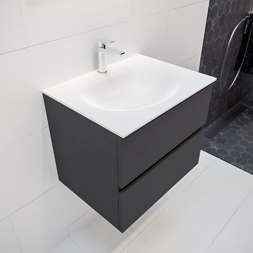 VICA 60cm bathroom vanity unit Dark Grey 2 drawers. Vanity top MOON Center 1 tab hole.