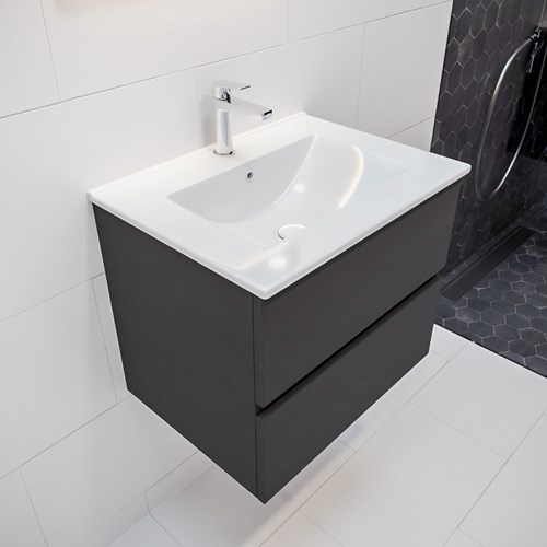 VICA 60cm bathroom vanity unit Dark Grey 2 drawers. Vanity top DENIA Center 1 tab hole.
