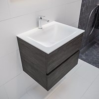 VICA 60cm bathroom vanity unit Dark Brown 2 drawers. Vanity top CLOUD Center 1 tab hole.